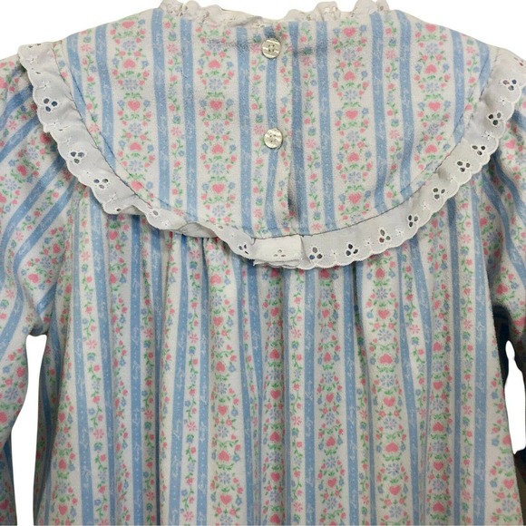 Lanz Of Salzburg Nightgown Girls M 7/8 Blue Floral Stripe Flannel - Picture 8 of 9